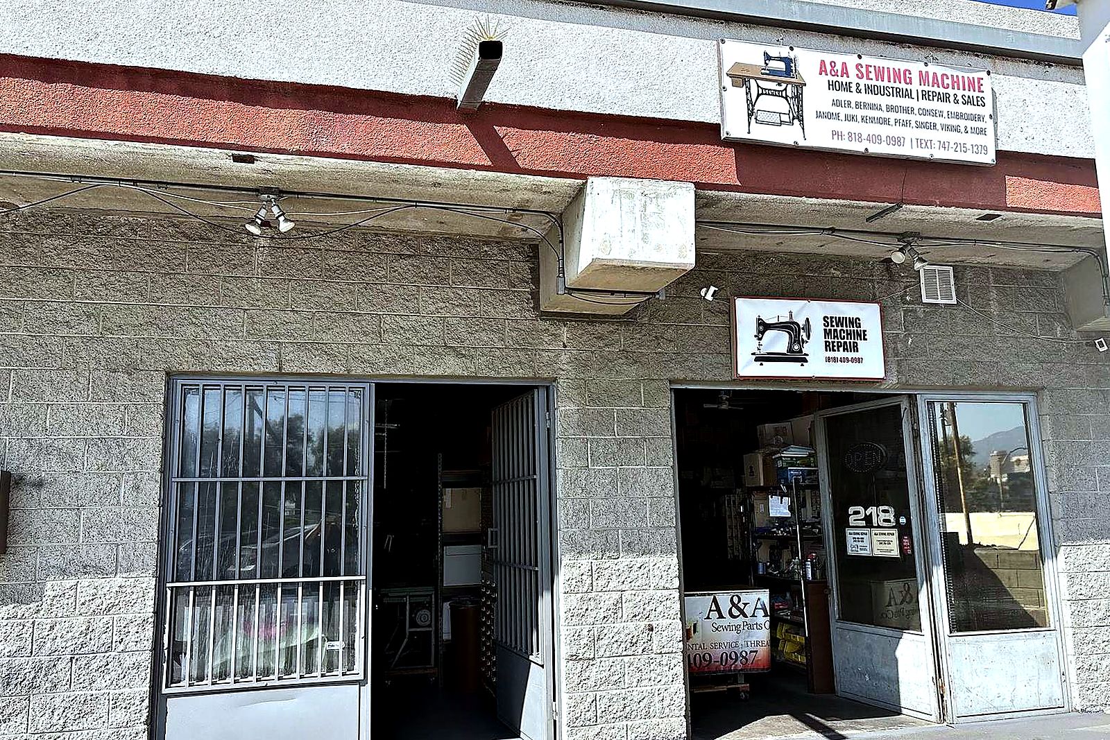 A&A Sewing Machines warehouse front on San Fernando Road, Glendale